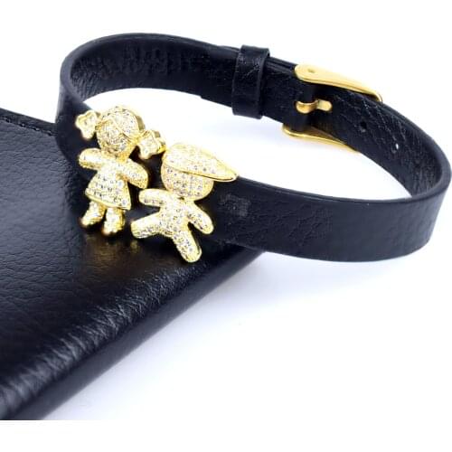 Trendy White CZ Zircon Boy Girl Family Beads Charms Bracelet Leather Bracelet for Male Women Party Couple Love Jewelry Gift