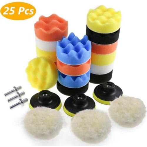 3 Inch Car Polishing Sponge Kit M10 Adapter Polishing Buffing Pads Woolen Waxing Pads set for Polishing Machine Polisher 25PCS