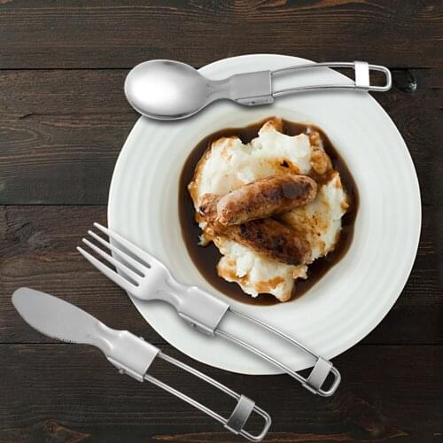 Camping Tableware Cutlery Set Picnic Dinnerware Folding Fork Spoon Knife Stainless Steel Portable