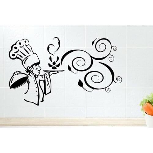 Chef Wall Stickers Kitchen Cooking Restaurant Interior Decor Vinyl Wall Decal Delicious Gourmet Dishes Aroma Mural Art S1036