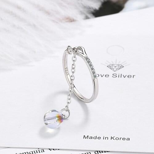 New Silver Color Copper Ring Chain Bead Tassel Clear CZ Adjustable Stackable Finger Rings For Women Girl Gift Dropship