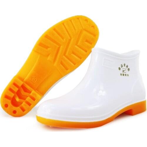White Water Shoes Low-Cut Ingot Port Kitchen Work Shoes Anti-Slip Oil Boots Car Washing Garden Chef Female Boots Plus Size 35-45