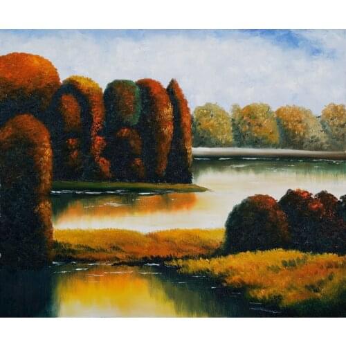 New Year Gift Modern Decorative Art Oil Paint Painting Landscape Wall Painting on Canvas Golden Pond Home Decor Art Hand Painted