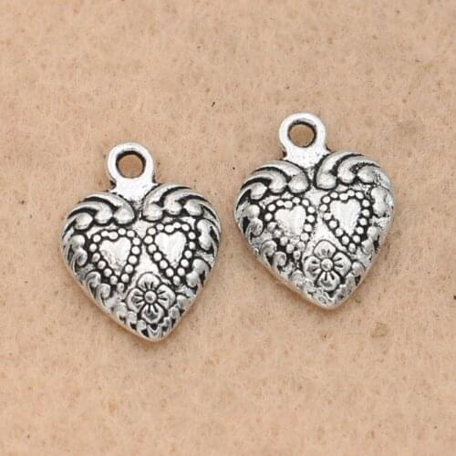 KJjewel Heart Charm Pendant fit Bracelet Necklace Tibetan Silver Plated Jewelry DIY Making Handmade Accessories 15x12mm