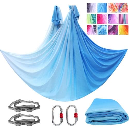 New Ombre Colorful Aerial Yoga Hammock Kit 8mx2.8m/8.7 Yards Anti-Gravity Yoga Belts for Exercise Yoga Air Set Swing Bed Home