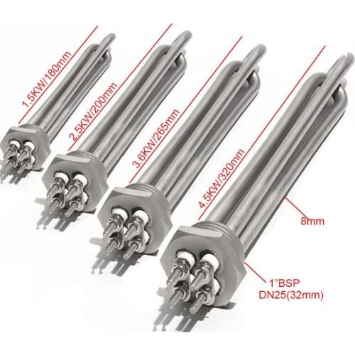 DN25 1" BSP Thread Boiler Steam Water Heater Immersion Heating Element Heating Element All 304SUS 240V 1.5KW/2.5KW/3.6KW/4.5KW