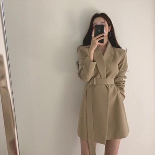 2021HOT Autumn and winter Womens suit Korean version Students Sashes Leisure suit Show thin Temperament All-match Fashion Khaki