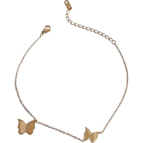 Double Butterfly Anklet Forest Simple Titanium Steel with The Same Anklet Sexy Net Red Metal Geometric