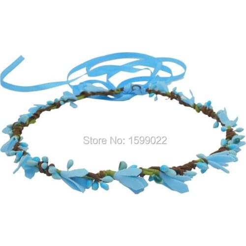 Simple Light Blue Flower Girl Flower Head Wreath with Ribbon Winter Wedding Headwear Children Headpiece Korean Hair Accessories