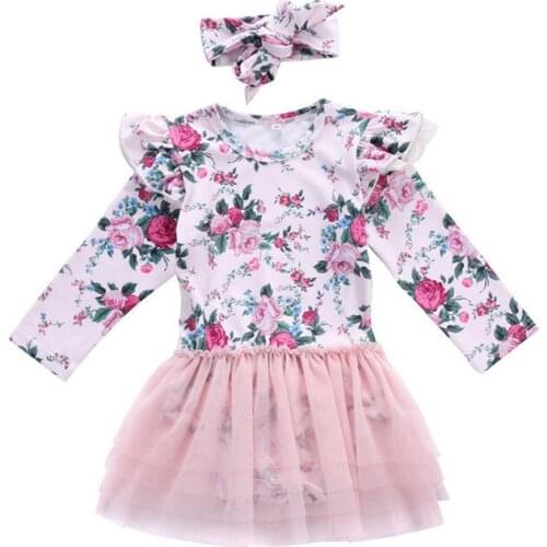 Pudcoco 0-24M Newborn Infant Baby Girls Clothes Floral Long Sleeve Lace Pageant Romper +Headband 2Pcs Outfits Baby Clothing Set