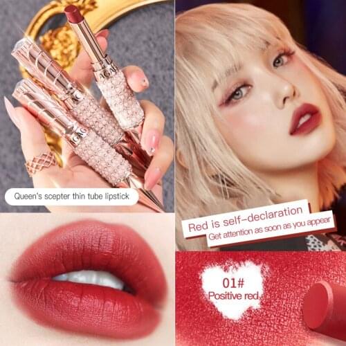 Queens Scepter Thin Tube Lipstick Velvet Matte Lip Cosmetic Waterproof Sweatproof Lasting Charming Lip Stick Makeup Tools TSLM2
