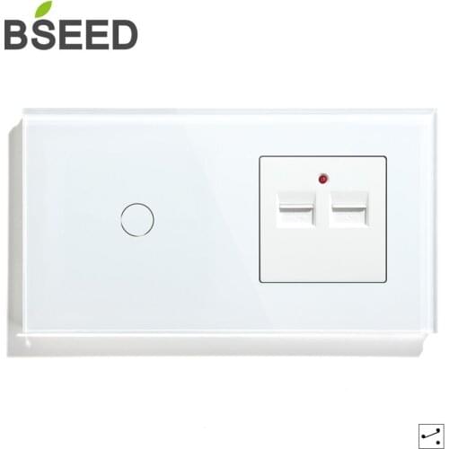 Bseed EU Touch Switch 1 Gang 1 Way 2 Way Wall Touch Switch With Two USB Socket Black White Golden Color With Crystal Panel
