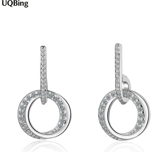 925 Sterling Silver Circle Round Crystal Pendant Stud Earrings Female Friends Gift