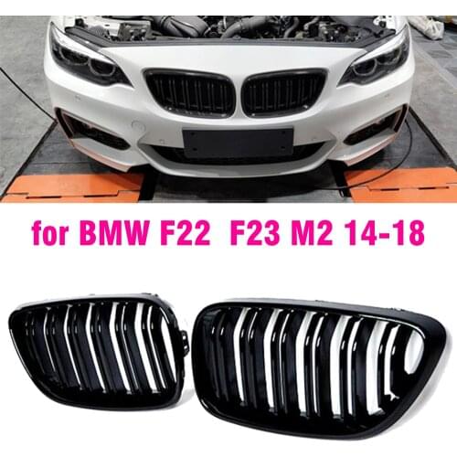 Shining Black Dual Slat Front Hood Kidney Grilles Grill Compatible for BMW F22 F23 M2 14-18 for BMW 225i 218i 220i