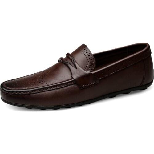 Genuine Leather Men Casual Shoes Italian Men Loafers Moccasins Handmade Mens Flats Breathable Hole Shoes Male Retro Groom Shoes