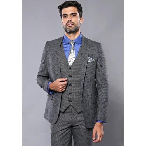 Plaid Slim-Fit Black 3 Piece Suit Wessi