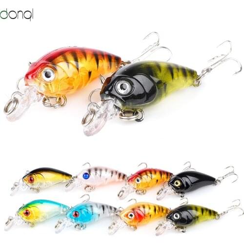 DONQL 2Pcs Crank Wobblers Fishing Lure Minnow Artificial Lifelike Plastic 3D Eye Hard Bait Topwater Crankbait Treble Hooks Lures