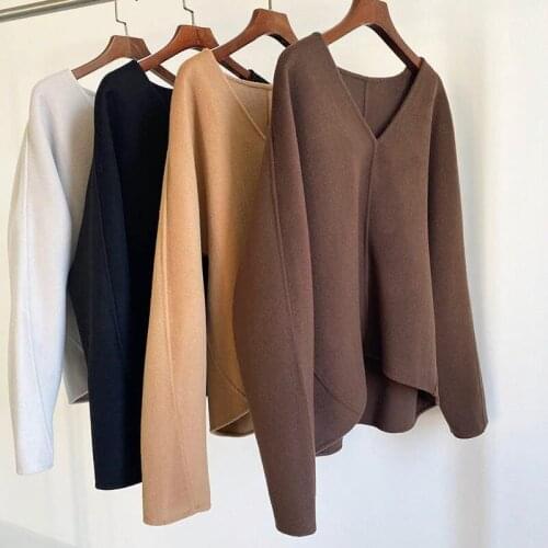 Women Wool and Cashmere Coat Top New Autumn Winter Womens Clothes Double Face Long Batwing Sleeve Loose Woolen Jacket