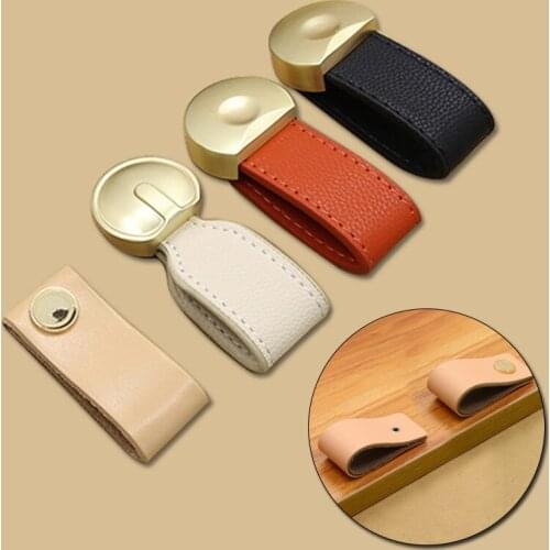 Gold Brass Drawer Door Handle Leather Kitchen Cabinet Knobs for Furniture Wardrobe Cupboard Closet Locker Pulls Cabinet Handles