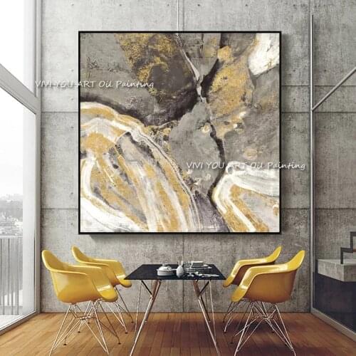 100% Handmade Abstract Thick Golden Foil Oil Painting Knife Large Size For Wall Art Poster Living Room Home Decoration