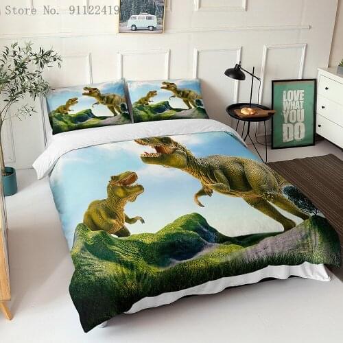 Cartoon Vivid Dinosaur Bedding Set Kids Boys Teens Duvet Covers 3D Printed Dinosaur World Comforter Bedclothes 2/3pcs Bed Linen