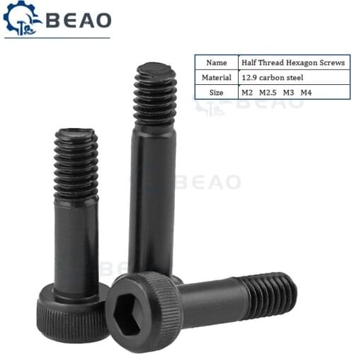 20Pcs M2 M2.5 M3 M4 Bushing Screw Carbon Steel Half Thread Black 12.9 Grade High Strength Semi Thread Hexagon Socket Screws