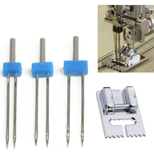 3pcs Twin Stretch Machine Needle with multifuctional Presser Foot Double Needles Pins Sewing DIY Craft Tool for Sewing Machine