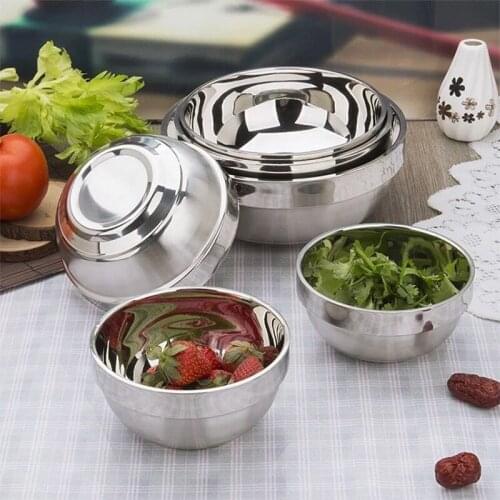 304 Double-Layer Heat Insulation Anti-Scalding Soup Bowl Large Instant Noodle Bowl Childrens Drop-Proof Small Rice Bowl
