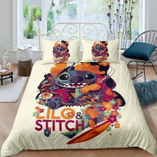 3D Disney Polyster Lilo & Stitch Bedding Sets Summer Thin Duvet Cover Set Bed Linen for Boys Girl Birthday Gift Twin Queen King