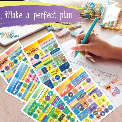 480Pcs Monthly Planner Sticker for Notebooks Bullet Journal Supplies Stationery Diary Sticker Scrapbooking Monthly Tabs Stickers