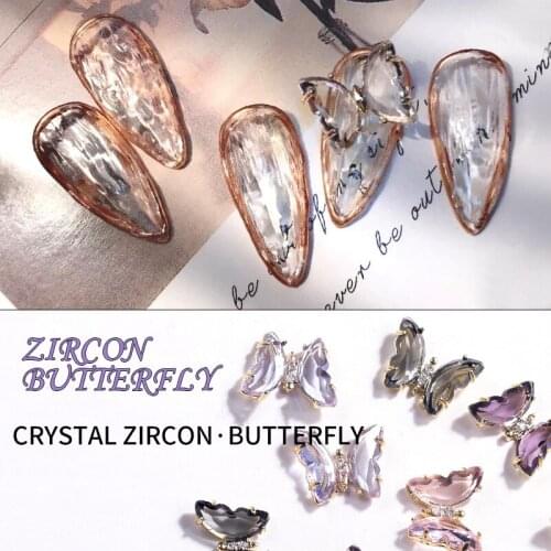Niziquan Nail Accessories Crystal Ice Transparent Three-dimensional Butterfly Shape Alloy Nail Accessories 2021 Nail Decoration