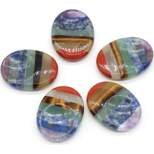 Natural Stone Beads Flat Oval Agates Quartzs Stone Scraping Massage Tools 7 Chakra Healing Gua Sha Charms for Health