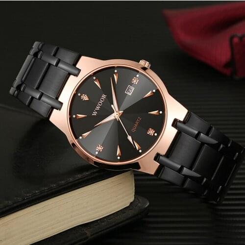 WWOOR 2021 Top Brand Luxury Fashion Men Rose Gold Watch Quartz Business Stainless Waterproof Calendar Wristwatches Reloj Hombre