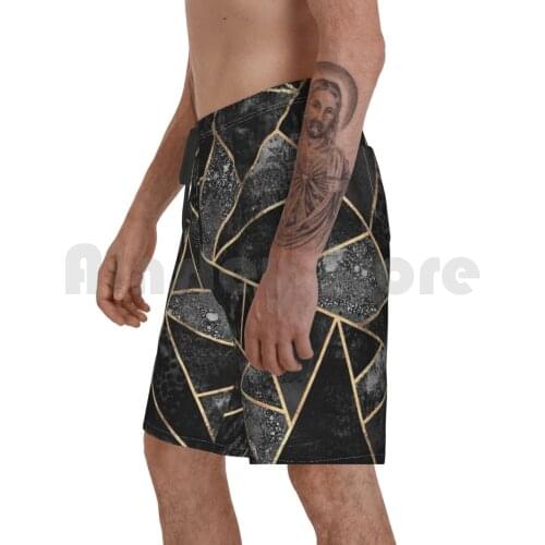 Black Stone 2 Beach Shorts Men Beach Pants Swimwear Graphic Pattern Abstract Black Lines Modern Geometric Geometric