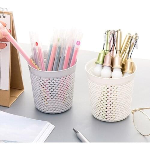 1PCS Cylinder Hollow Makeup Brush Box Holder Cylinder Simple Solid Color Plastic Hollow Pen Holder Makeup Brush Storage