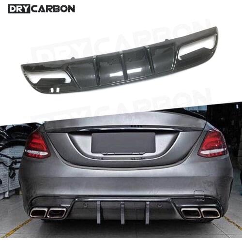 Rear Bumper Lip Diffuser Spoiler Carbon Fiber for Mercedes Benz C class W205 Sedan 4 Door C43 C63 AMG Sport 2015 - 2019 FRP