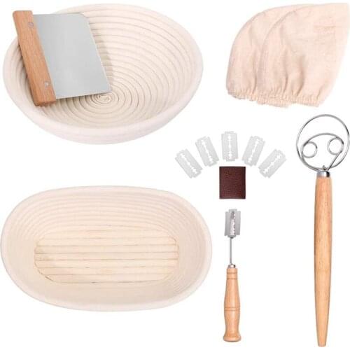 Hot Sale Bread Banneton Proofing Basket Set, 10 Inch Round & 9.6 Inch Oval Bread Proofing Basket Natural Rattan Banneton