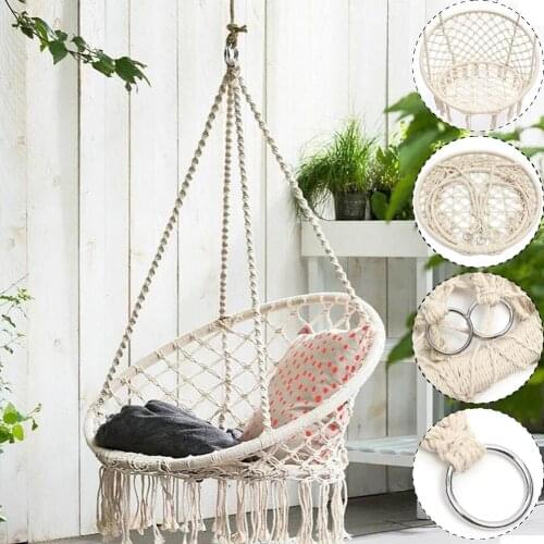 80-60cm Round Safety Hanging Hammock Chair Nordic Style Courtyard Swing Rope Outdoor Indoor Hanging Chair Garden Seat Girls Gift