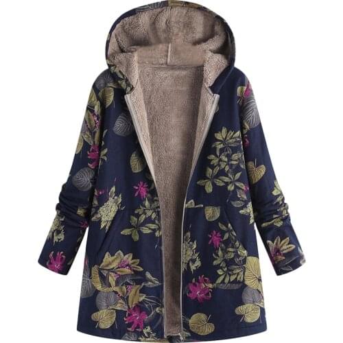 Floral Print Hooded Jackets Women Winter Coat Loose Outwear Casual Female Vintage Warm Pockets Thick Plus Size Coats Куртка #G2