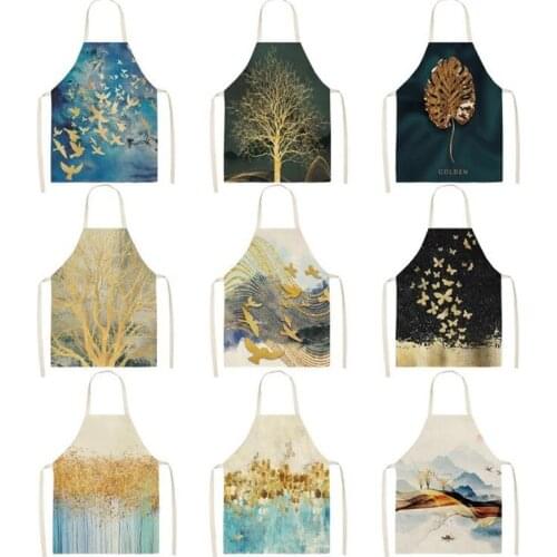 Multifunction Kitchen Apron Creative Landscape Cotton Linen Sleeveless Women Chef Cooking Aprons Kitchen 68X55CM