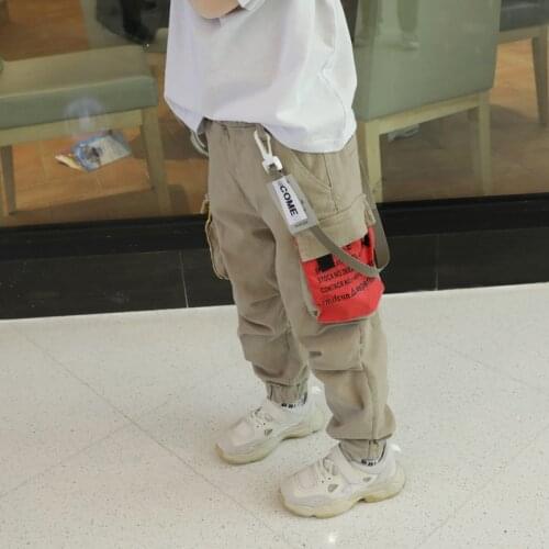 Fashion Toddlers Boys Pants Spring Autumn Letter Drawers Color block pockets With Hook Belt Kids Trousers Teens Boy Harem Pants