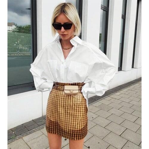 Fashion woman white color shirt big pocket decoration batwing sleeve vintage office ladies blouses loose autumn shirt
