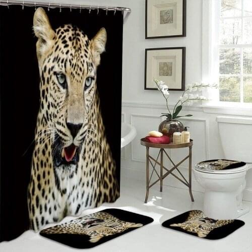 /Set Fashion Leopard Pattern Lid Toilet Seat Cover Pedestal Rug Bathroom Shower Curtain Mat Carpet For Household Bathroom