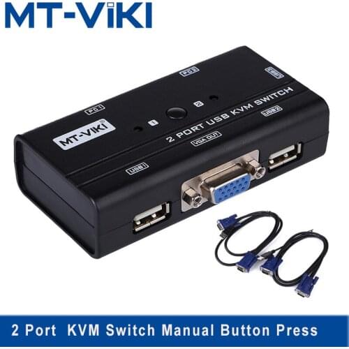 MT-VIKI 2 Port KVM Switch Box Manual Button Press Select Orginal Cables 2 PC Share 1 Monitor with Keyboard Mouse MT-260KL