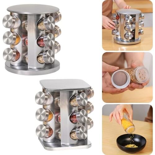 Spice jar set spice pepper spray bottle seasoning salt jar kitchen storage rack storage box with 12 spice jars