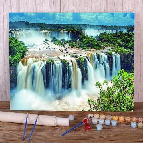 Waterfall Landscape DIY Paint By Numbers Complete Kit Acrylic Paints 40*50 Picture By Numbers Photo Home Wholesale
