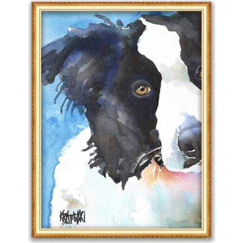 Animal Border Collie DIY Embroidery 11CT Cross Stitch Kits Needlework Craft Set Printed Canvas Cotton Thread Wholesale On Sale