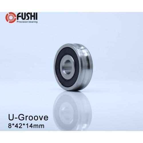 Outer Ring With U-groove Bearing 8*42*14 mm 2PCS Wire Cable Pulley Bearing Walking Heavy Pulley Crane U Groove Wheel Bearings