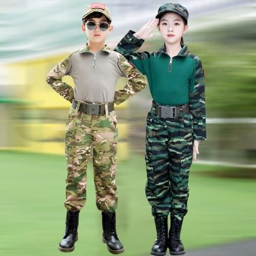 New Children Camouflage Suit Boys Girls Summer Camp outdoor Camouflage Tactical Suit Students Military Suit 110-180cm