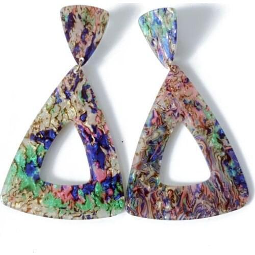 New Sweet Fashion Elegant Hot Pink Mixed Color Resin Geometric Stud Earring Acetate